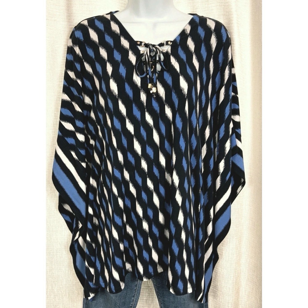 MICHAEL KORS Womens Size Small Black Blue Print Silky Shawl Sleeves - Picture 9 of 10